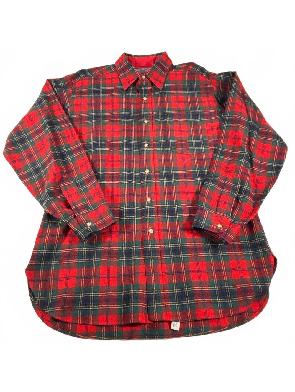 Vintage Pendleton Men's Red & Green Mac Lean Tartan Plaid Wool Button-Up Shirt L